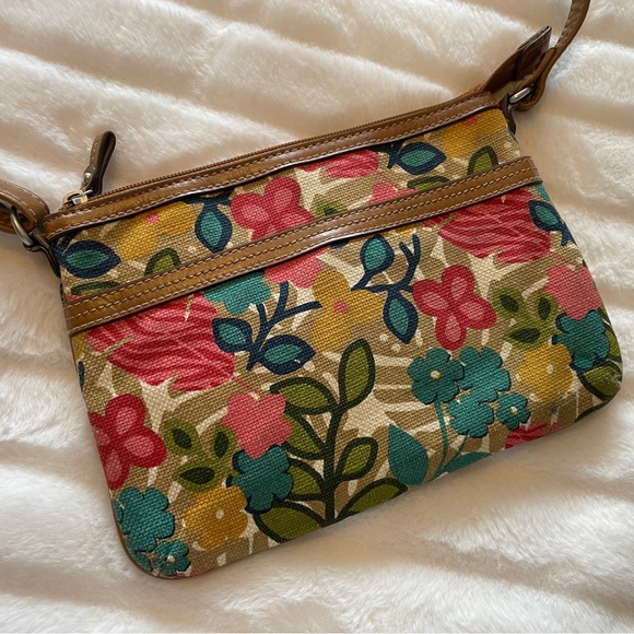 Relic by Fossil Tan Canvas shoulder bag colourful floral small purse - Picture 4 of 11